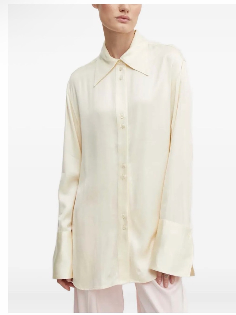 DAY Relaxed Cream Button-Down Shirt with Point Collar size US 8 NWT